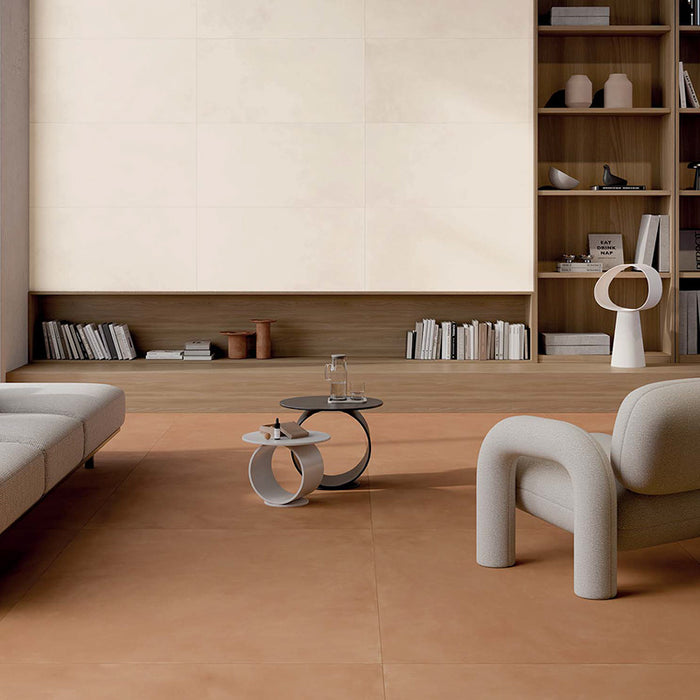 Piastrella per pavimenti e rivestimenti in gres effetto cotto della collezione CottoMilano di ceramiche Keope, formato 60x120 cm, colore Talco