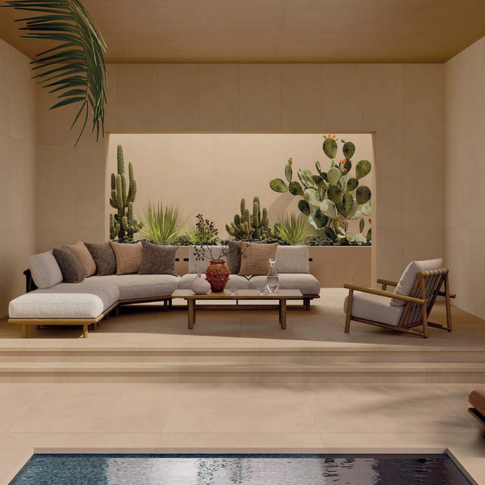 Piastrella per pavimenti e rivestimenti in gres effetto cotto della collezione CottoMilano di ceramiche Keope, formato 60x120 cm, colore Sabbia