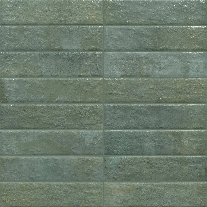 Dettaglio piastrella con colori pastello, collezione Coccio di Keradom formato Brick colore Bosco 6x25