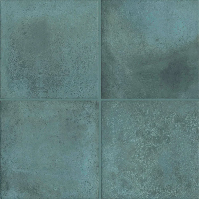 Dettaglio piastrelle in gres effetto cotto moderno, collezione Coccio di Keradom, formato 25x25, colore Cielo