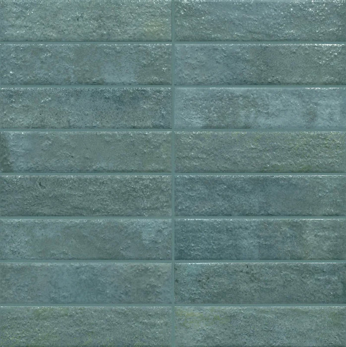 Dettaglio piastrella con colori pastello, collezione Coccio di Keradom formato Brick colore Cielo 6x25