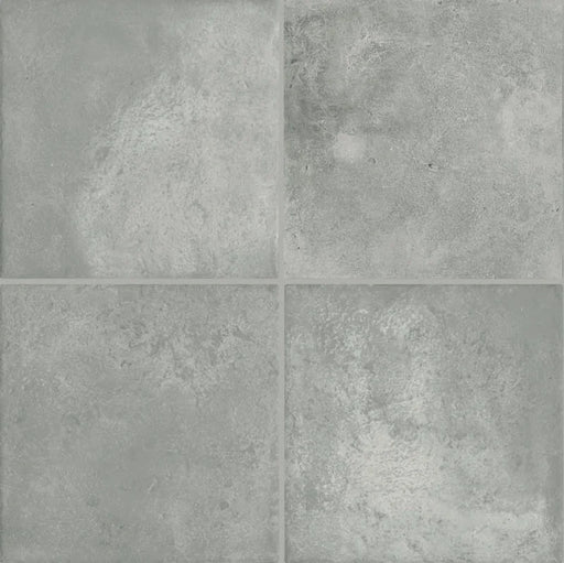 Dettaglio piastrelle in gres effetto cotto moderno, collezione Coccio di Keradom, formato 25x25, colore Nebbia