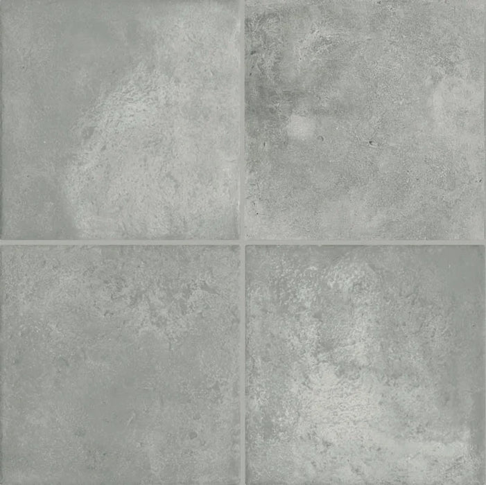 Dettaglio piastrelle in gres effetto cotto moderno, collezione Coccio di Keradom, formato 25x25, colore Nebbia