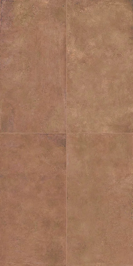 Dettaglio piastrelle in gres effetto cotto moderno, collezione Coccio di Keradom, formato 60x120, colore Terra