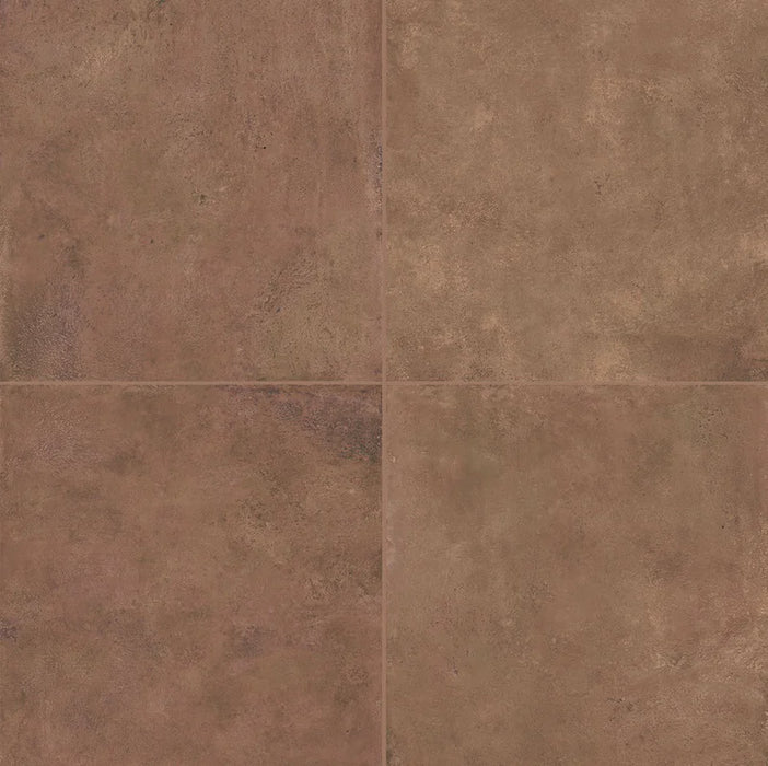 Dettaglio piastrelle in gres effetto cotto moderno, collezione Coccio di Keradom, formato 60x60, colore Terra