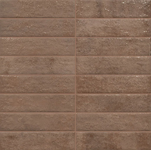 Dettaglio piastrella con colori pastello, collezione Coccio di Keradom formato Brick colore Terra 6x25