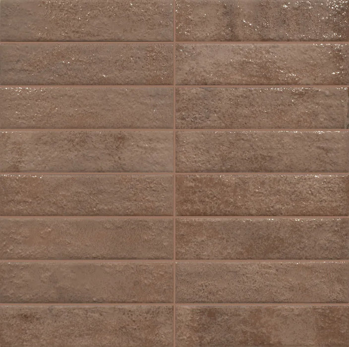 Dettaglio piastrella con colori pastello, collezione Coccio di Keradom formato Brick colore Terra 6x25