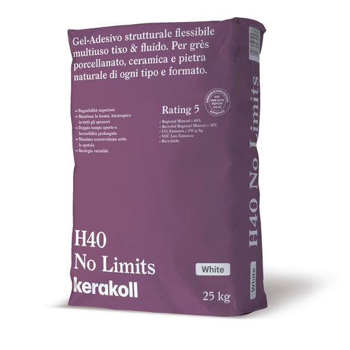 H40 no limits bianca, colla per rivestimenti in gres porcellanato, ceramica e pietre naturali, per qualsiasi formato