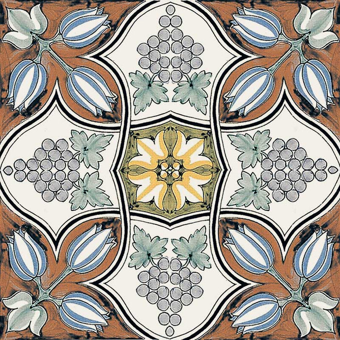 Dettaglio piastrella in gres porcellanato stile maiolica vietrese, collezione Maioliche di ceramiche Valsecchia colore 2 15x15 
