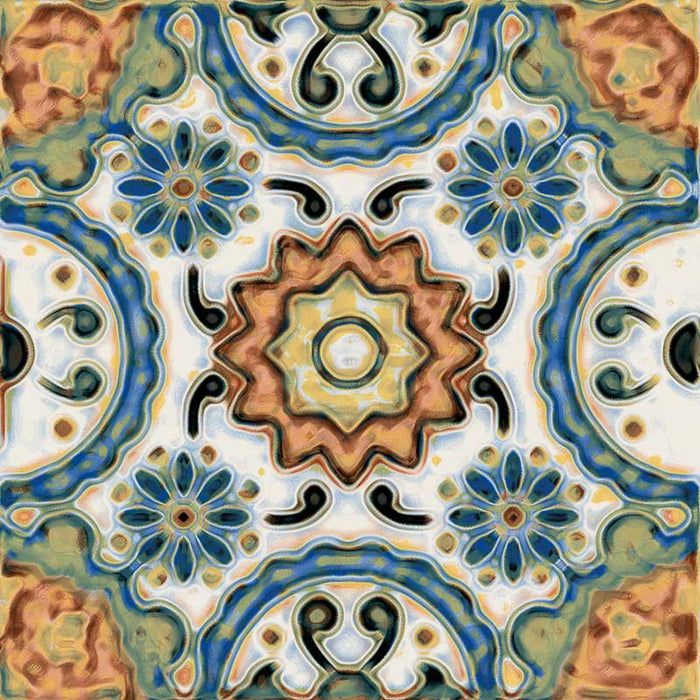 Dettaglio piastrella stile maiolica vietrese, collezione Maioliche di ceramiche Valsecchia colore mix color 15x15 