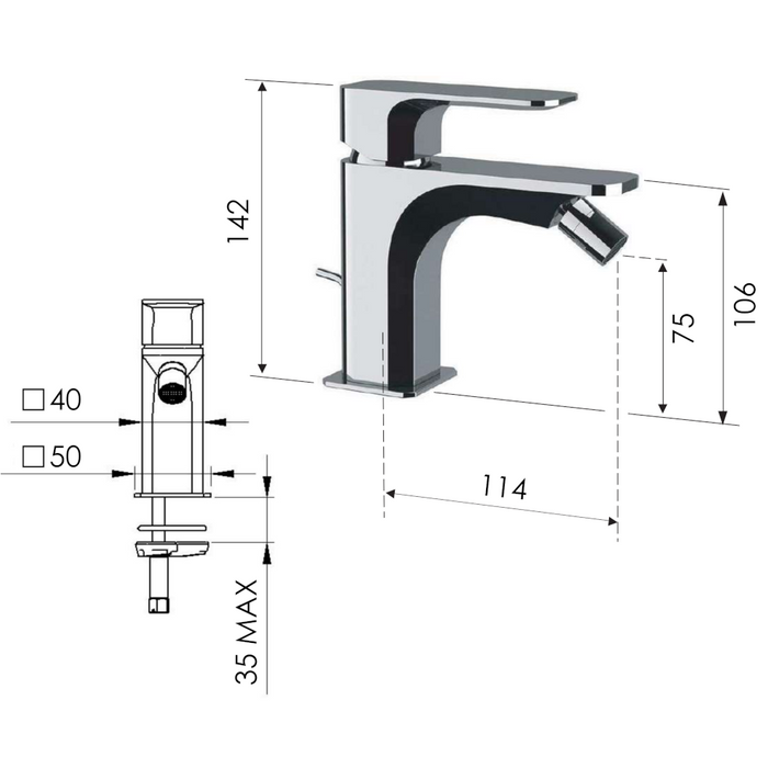 scheda tecnica miscelatore bidet con scarico tiara di daniel rubinetterie