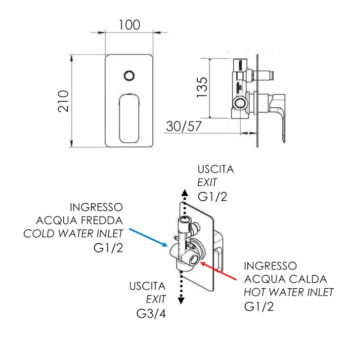 miscleatore doccia con deviatore tiara di daniel rubinetteria scheda tecnica