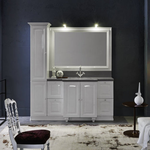 composizione mobile bagno per l' arredo classico dorian acanthis di compab lunghezza 180 cm in finitura laccata bianco lucido con top in marmo
