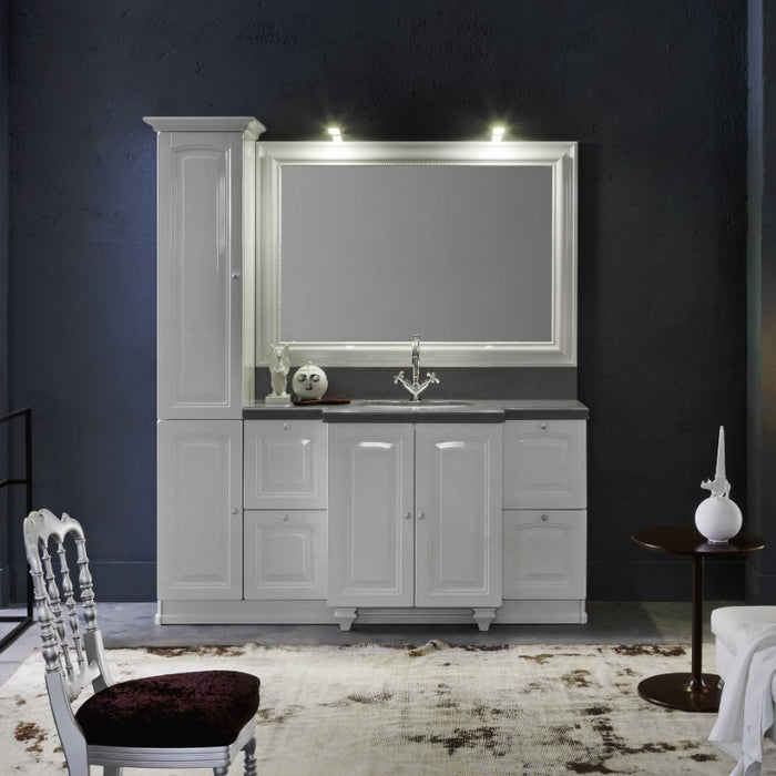 composizione mobile bagno per l' arredo classico dorian acanthis di compab lunghezza 180 cm in finitura laccata bianco lucido con top in marmo