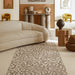 Salone moderno con pavimento in gres serie Nok di 41zero42, effetto argilla con decoro tribale opaco, formato 120x120 cm, Colore Snake Ivory