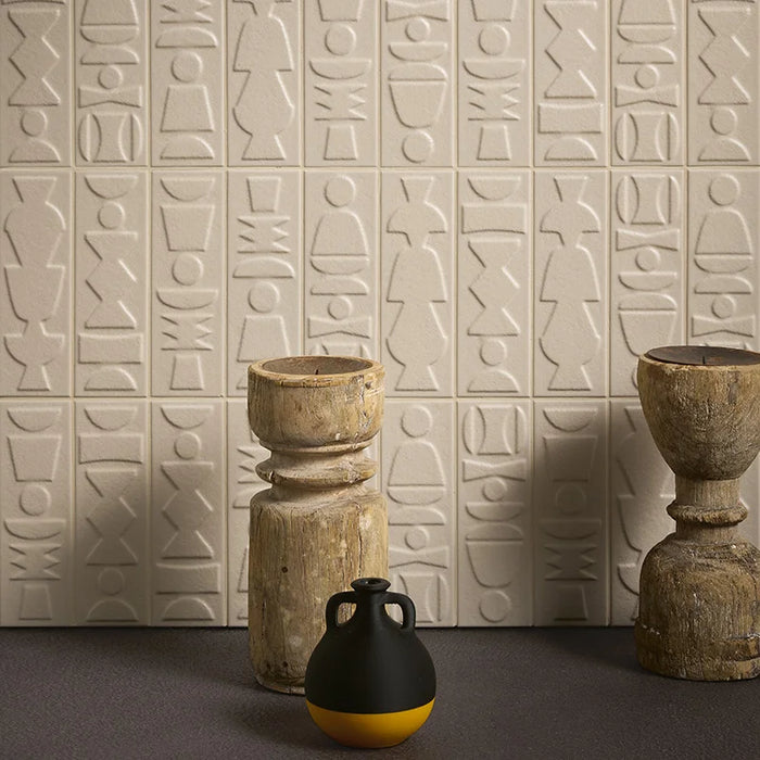 Dettaglio rivestimento in ceramica serie Nok di 41zero42, effetto mattoncino primitivo opaco, formato 6.5x20 cm, Colore Totem Ivory