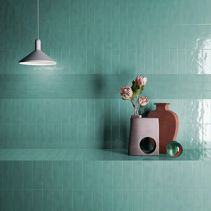 Dettaglio piastrella da rivestimento in gres porcellanato effetto matoncino lucido 8,2x25 cm, della collezione Nuances, di Casalgrande Padana, Colore Aliseo