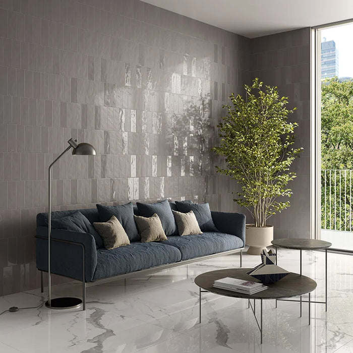 Dettaglio piastrella da rivestimento in gres porcellanato effetto matoncino lucido 8,2x25 cm, della collezione Nuances, di Casalgrande Padana, Colore Tundora