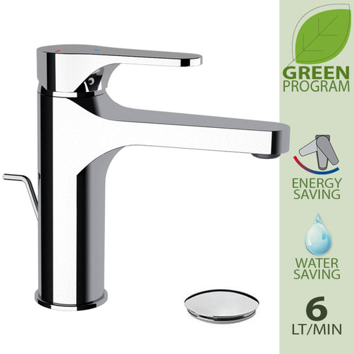 miscelatore per lavabo alto 17 centimetri della serie omega green di daniel rubinetterie con risparmio idrico e risparmio energetico