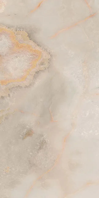 Dettaglio piastrella in gres porcellanato effetto onice opaco 60x120 cm della collezione Onici di Casalgrande Padana, colore Arancio