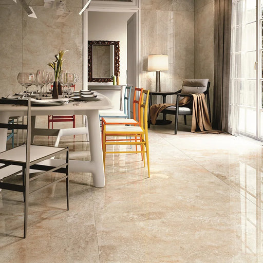 Dettaglio piastrella in gres porcellanato effetto onice lucido 120x120 cm della collezione Onici di Casalgrande Padana, colore Miele