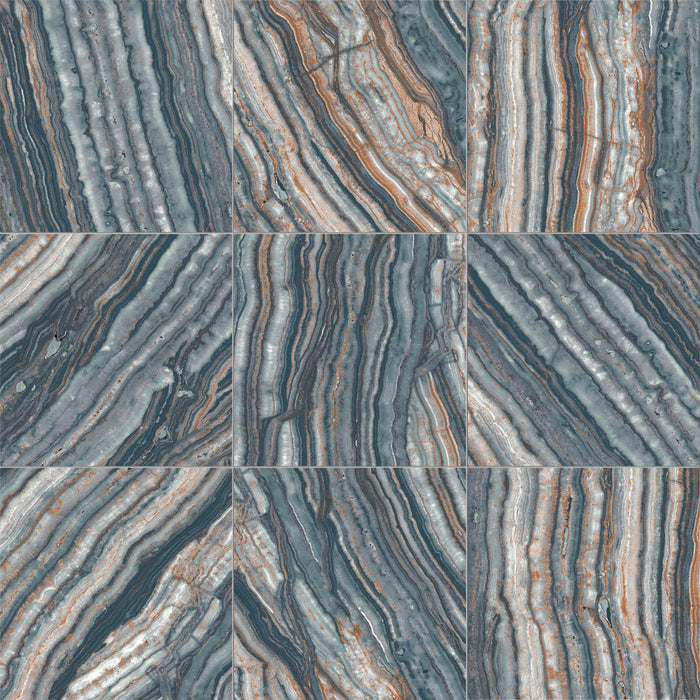 Dettaglio piastrella per pavimento e rivestimento in gres porcellanato effetto pietra spaziale. Collezione Swimming Pool di Ceramica Valsecchia, formato 15x15, Onyx Green