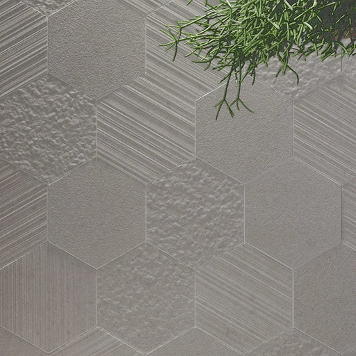 Piastrella per rivestimenti in gres porcellanato effetto pietra, formato esagonale 22.5x19.5 cm, colore Avorio, Otto Bianco Esagona Mix di 41zero42