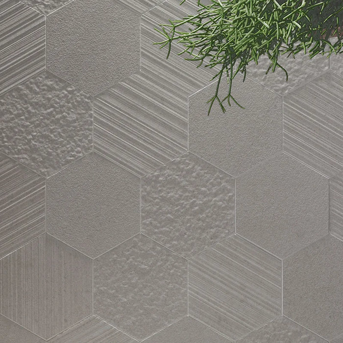 Piastrella per rivestimenti in gres porcellanato effetto pietra, formato esagonale 22.5x19.5 cm, colore Avorio, Otto Bianco Esagona Mix di 41zero42
