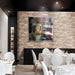 Ristorante con parete rivestita in gres porcellanato effetto mattone, argille cipria 16x40 ad incastro