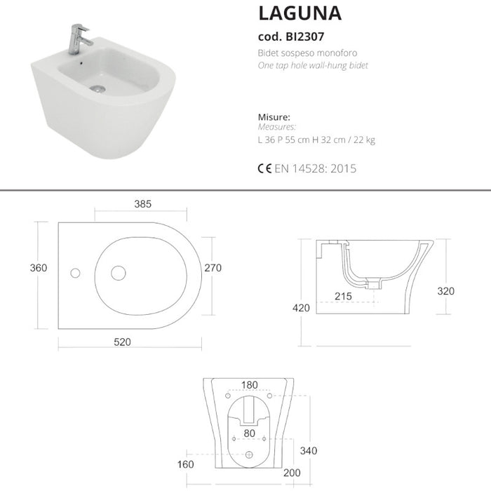 scheda tecnica bidet sospeso laguna di opera sanitari