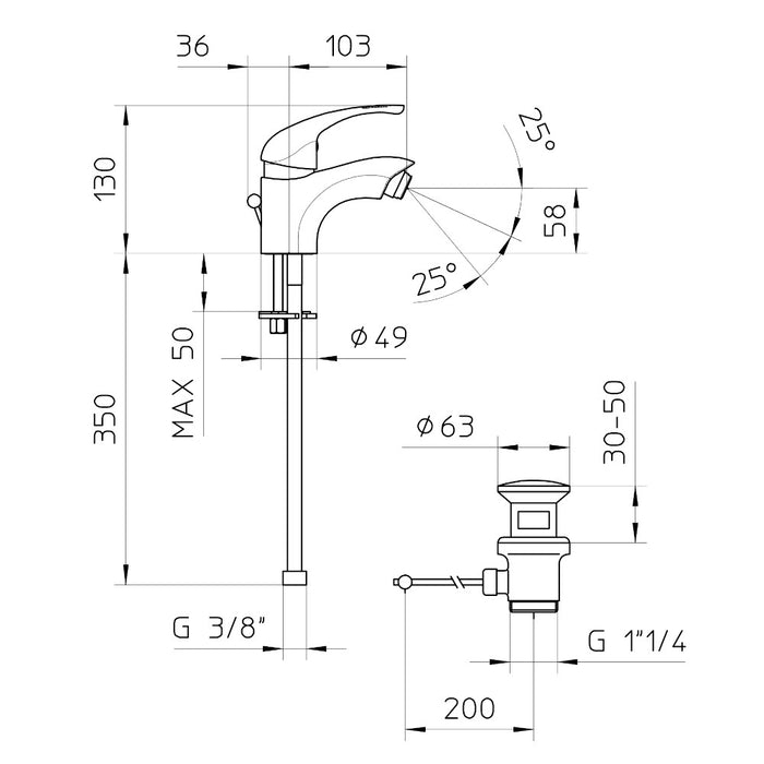 scheda tecnica di miscelatore per bidet capri di palazzani rubinetterie