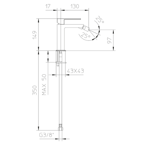 scheda tecnica di miscelatore per bidet della serie qadra di palazzani rubinetterie