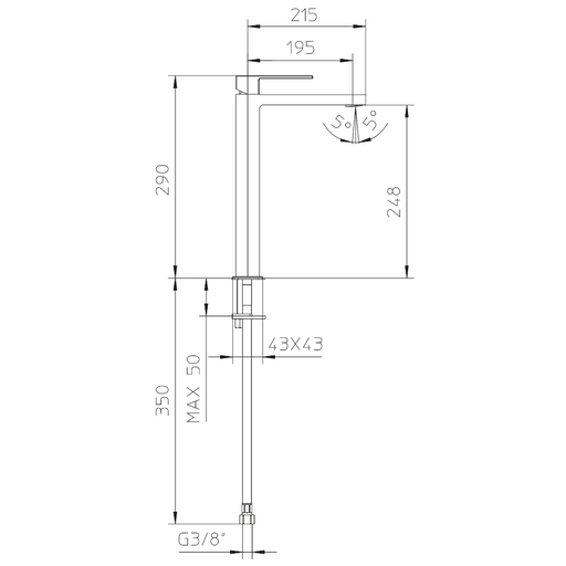 scheda tecnica di miscelatore per lavabo alto della serie qadra di palazzani rubinetterie