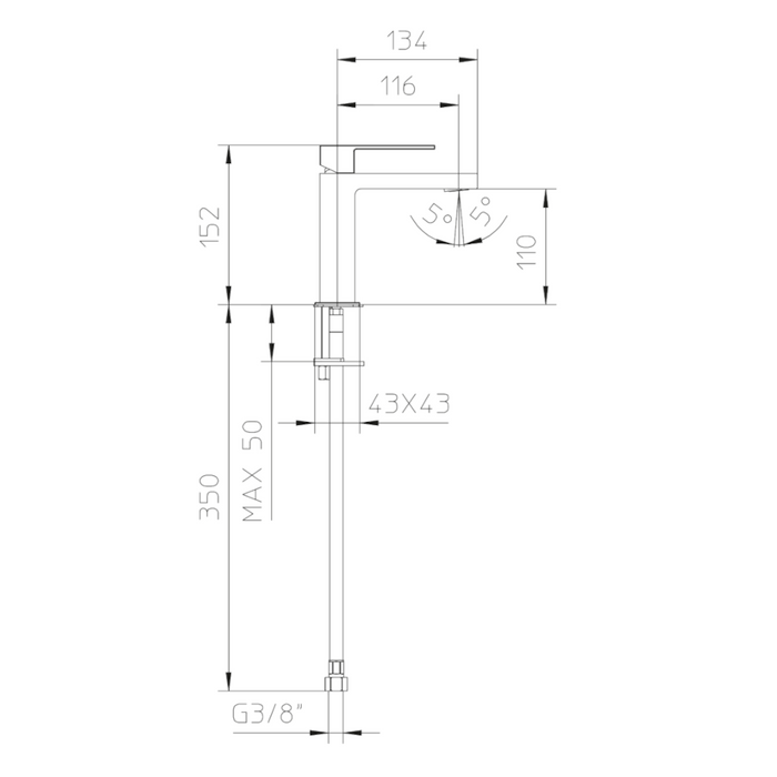 scheda tecnica miscelatore qadra per lavabo con scarico automatico