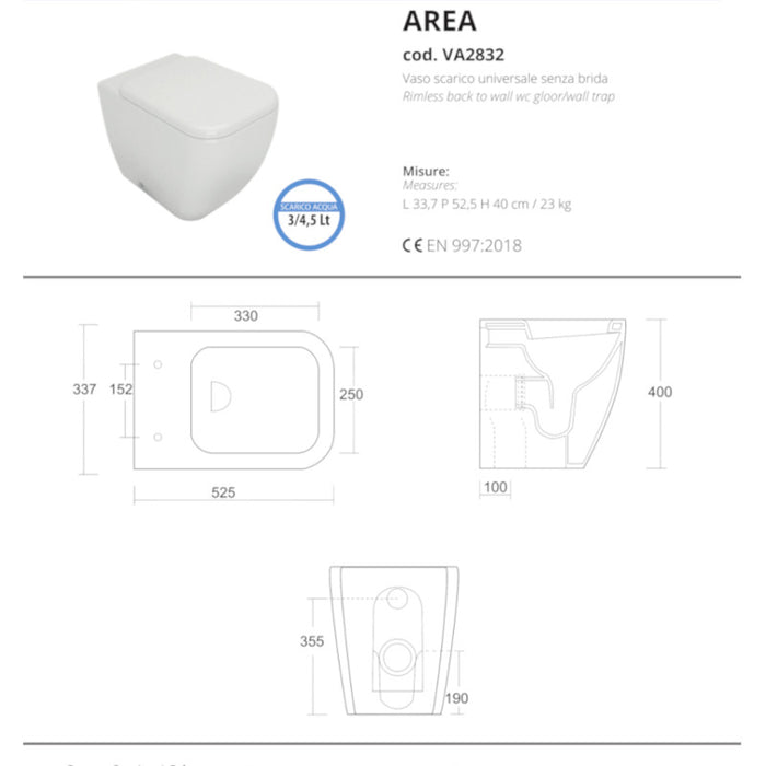 vaso a terra senza brida con scarico universale Area di opera sanitari