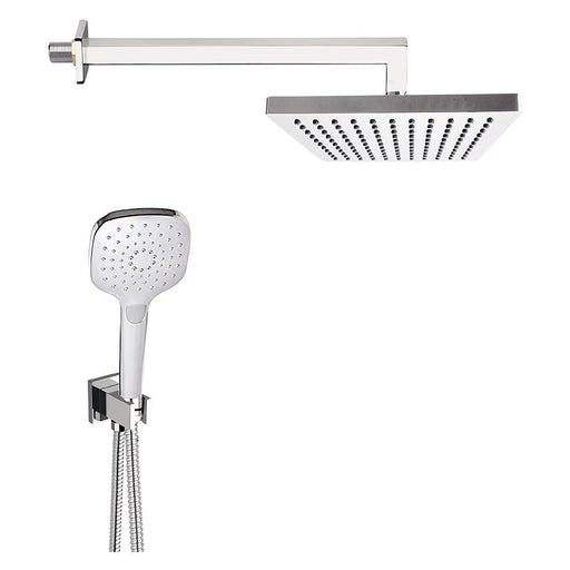 Set per doccia, composto da attacco presa acqua a muro con supporto per doccetta, braccio a muro squadrato in ottone 30cm, soffione in abs SQUADRATO, doccetta in ABS a 3 funzioni