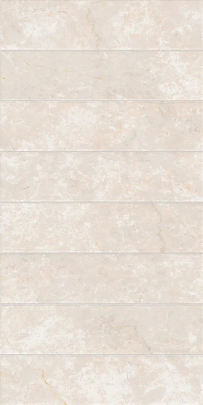 Dettaglio piastrella in gres porcellanato effetto marmo della collezione Dama di Self Style by keradom, formato 6x25, colore Botticino Classico