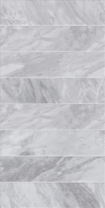 Dettaglio piastrella in gres porcellanato effetto marmo della collezione Dama di Self Style by keradom, formato 6x25, colore Grigio Bardiglio