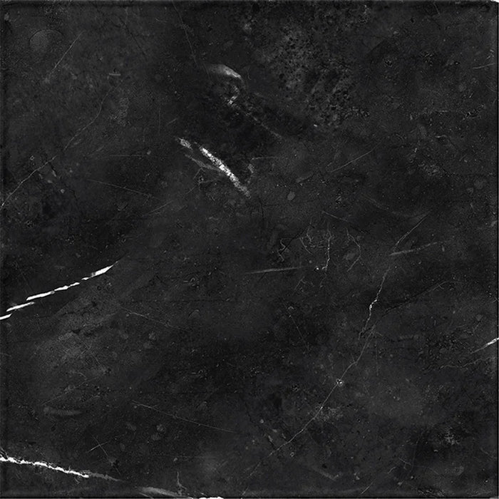 Dettaglio piastrella in gres porcellanato effetto marmo della collezione Dama di Self Style by keradom, formato 25x25, colore Nero Marquinia
