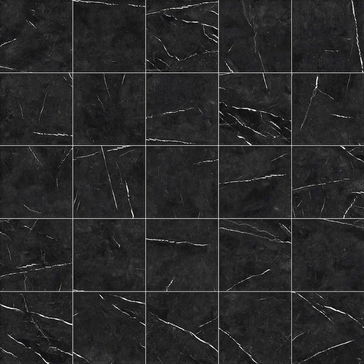 Dettaglio piastrella in gres porcellanato effetto marmo della collezione Dama di Self Style by keradom, formato 25x25, colore Nero Marquinia