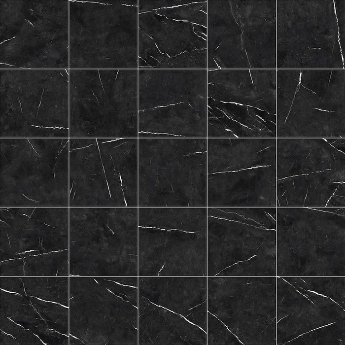 Dettaglio piastrella in gres porcellanato effetto marmo della collezione Dama di Self Style by keradom, formato 25x25, colore Nero Marquinia
