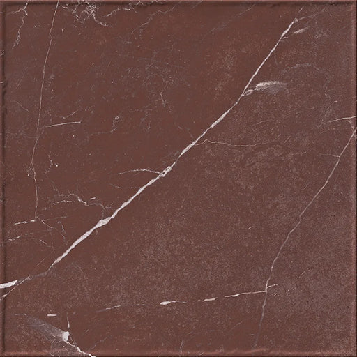 Dettaglio piastrella in gres porcellanato effetto marmo della collezione Dama di Self Style by keradom, formato 25x25, colore Rosso Cardinale