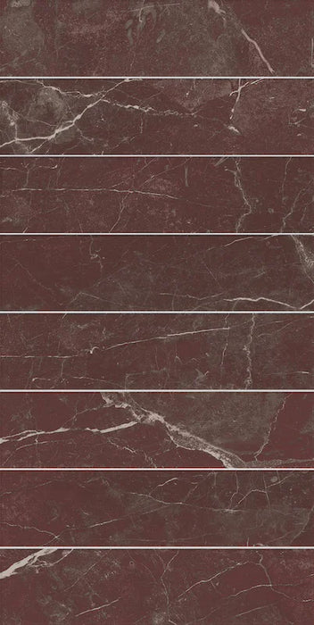 Dettaglio piastrella in gres porcellanato effetto marmo della collezione Dama di Self Style by keradom, formato 6x25, colore Rosso Cardinale