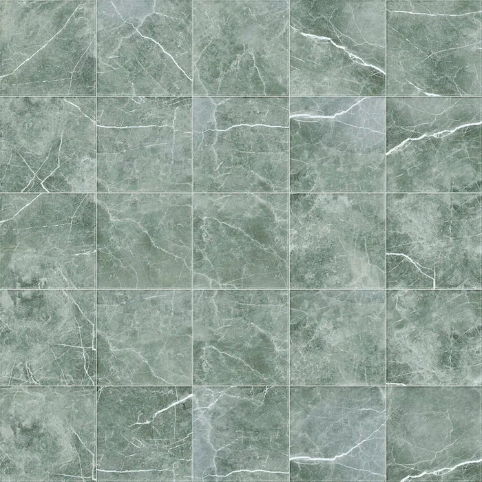 Dettaglio piastrella in gres porcellanato effetto marmo della collezione Dama di Self Style by keradom, formato 25x25, colore Verde Guatemala