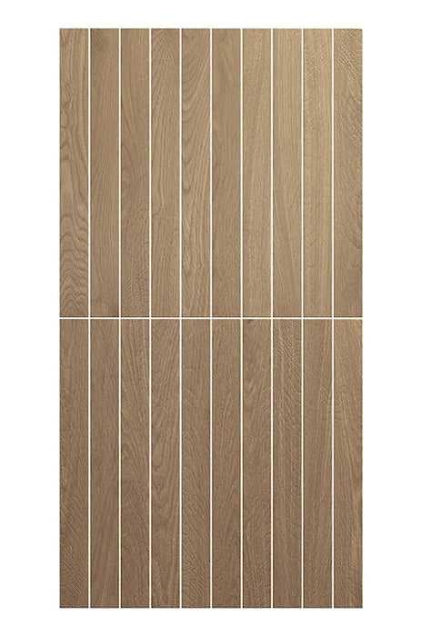 Dettaglio piastrella in gres porcellanato effetto legno della collezione Legnetto38 di Self Style by keradom, formato 3.8x38, colore Cannella