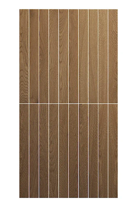 Dettaglio piastrella in gres porcellanato effetto legno della collezione Legnetto38 di Self Style by keradom, formato 3.8x38, colore Nocciola