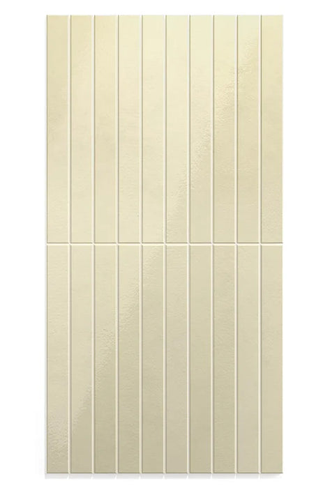 Dettaglio piastrella in gres porcellanato effetto mattoncino della collezione Twiggy di Self Style by keradom, formato 3.8x38, colore Dune