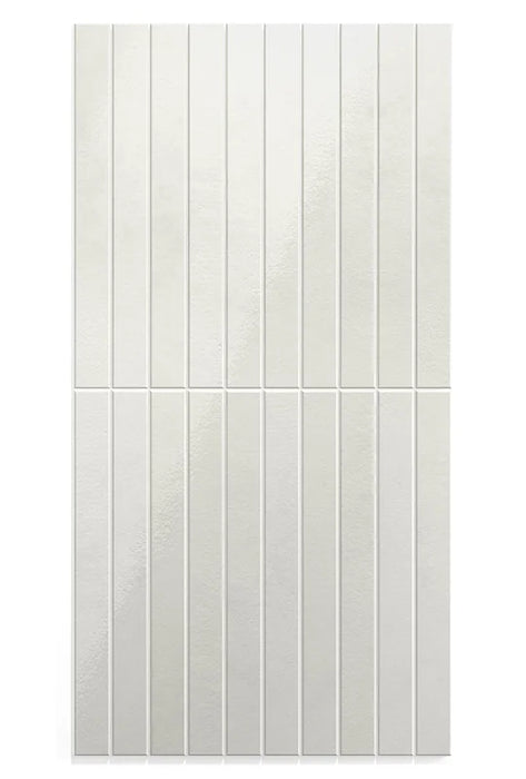 Dettaglio piastrella in gres porcellanato effetto mattoncino della collezione Twiggy di Self Style by keradom, formato 3.8x38, colore Luna