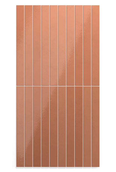 Dettaglio piastrella in gres porcellanato effetto mattoncino della collezione Twiggy di Self Style by keradom, formato 3.8x38, colore Mattone