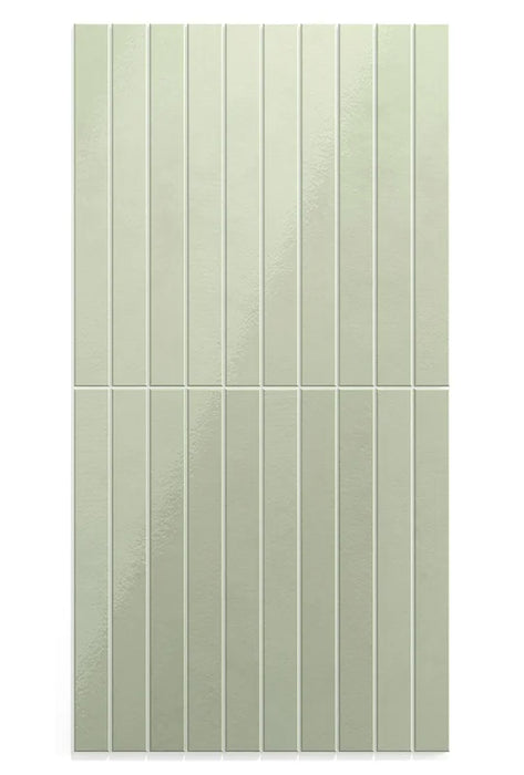 Dettaglio piastrella in gres porcellanato effetto mattoncino della collezione Twiggy di Self Style by keradom, formato 3.8x38, colore Menta